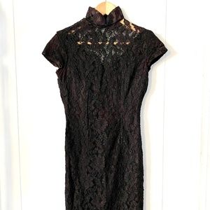 sexy vintage cheongsam style black lace dress
